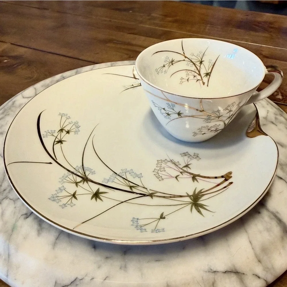 8pc VTG 60s MCM Napco China Teacup Snack Plate Hand Painted Hostess Set 4ZD-5317